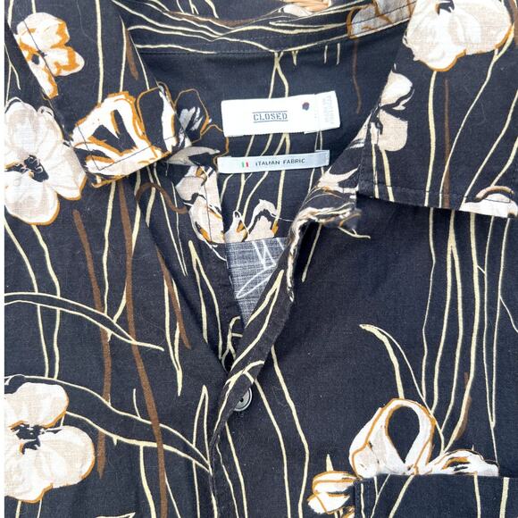 Closed | Men's Short Sleeved Button Down Shirt Hawaiian Motif Black Size Small - Picture 3 of 8
